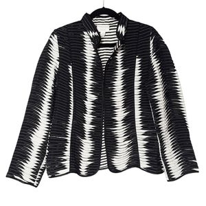 CHICO'S Black White Texture Stripe Long Sleeve Open Blazer Jacket 1 (Medium)